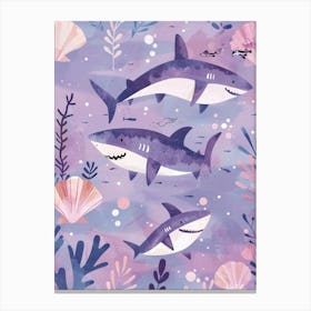 Purple Shark In The Waves Illustration 3 Canvas Print