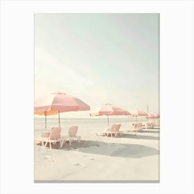 Pink Umbrellas On The Beach 4 Canvas Print