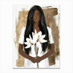 Black Woman Holding Flowers Canvas Print