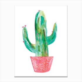 Painted Cactus In Coral Pot Canvas Print