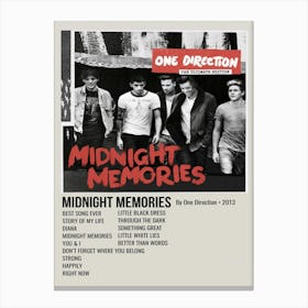 MIDNIGHT MEMORIES By One Direction. 2013 Poster Canvas Print