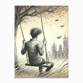 Moody Man on Swing Sketch 14 Canvas Print