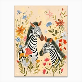 Folksy Floral Animal Drawing Zebra 2 Canvas Print