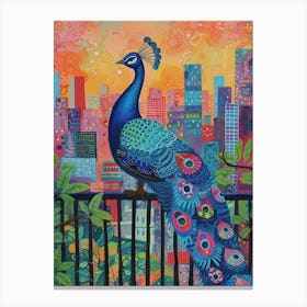 Peacock & The City Illustration 3 Canvas Print