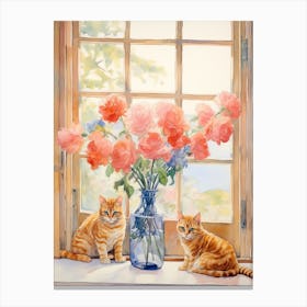 Cat With Freesia Flowers Watercolor Mothers Day Valentines 2 Canvas Print