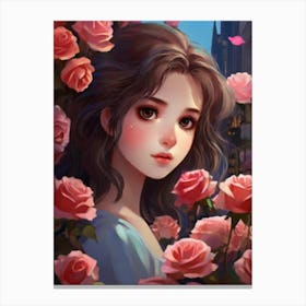 Girl With Roses Canvas Print