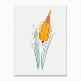 Kniphofia Floral Minimal Line Drawing 1 Flower Canvas Print