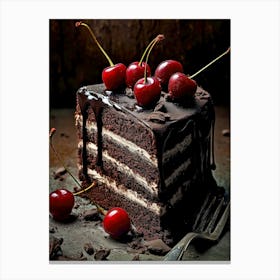 Chocolate Cake With Cherries sweet food Canvas Print