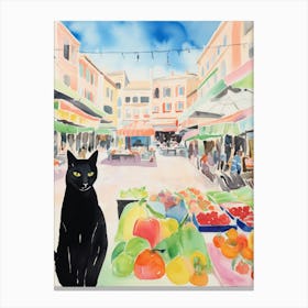 Food Market With Cats In Saint Tropez 1 Watercolour Canvas Print