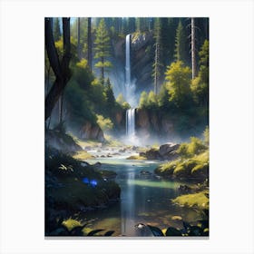 Forest waterfall in the alps #8 - Oil Painting Canvas Print