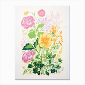 Colourful Flowers In A Vase In Risograph Style 7 Canvas Print