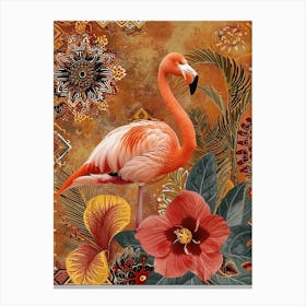 Greater Flamingo And Hibiscus Boho Print 2 Canvas Print