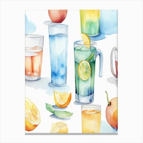Water Cup And Fruits Canvas Print