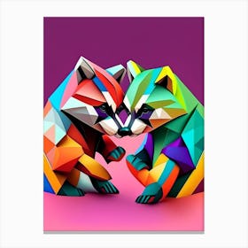 Raccoons Playing Modern Geometric Canvas Print