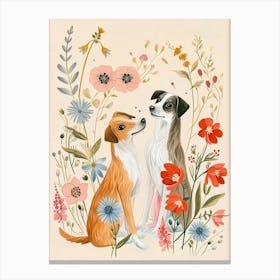 Folksy Floral Animal Drawing Dog 1 Canvas Print