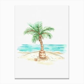 Watercolor Palm Tree On The Beach Canvas Print