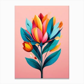 Colorful Flowers On A Pink Background Canvas Print