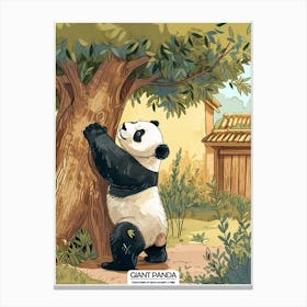 Giant Panda Scratching Its Back Against A Tree Poster 4 Canvas Print