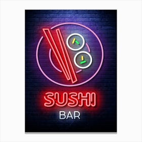 Sushi — Neon food sign, Food kitchen poster, photo art Canvas Print