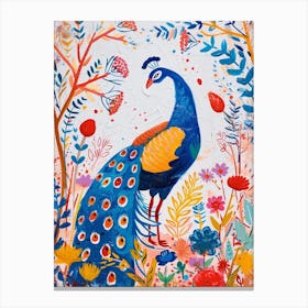 Colourful Peacock In The Wild Painting 1 Canvas Print