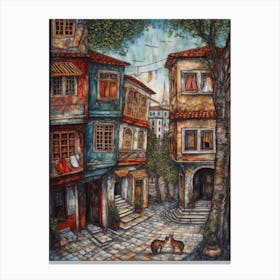 Painting Of Istanbul With A Cat In The Style Of Renaissance Da Vinci 4 Canvas Print
