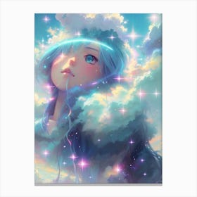 Fantasy Anime Girl In The Clouds Canvas Print
