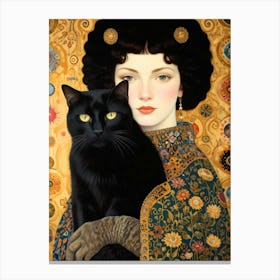 Lady With A Black Cat Canvas Print