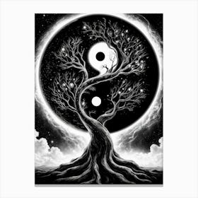 Black and White Yin Yang Space Tree Canvas Print