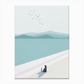 Minimal art Cat Sitting On The Beach Canvas Print
