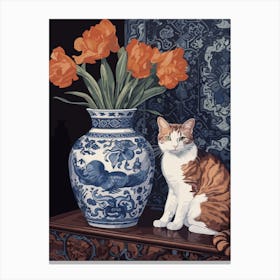 Gladoli With A Cat 4 William Morris Style Canvas Print