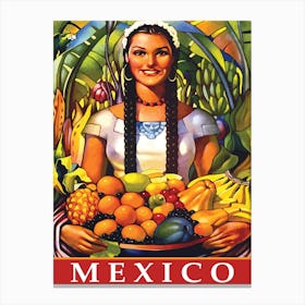 Mexico, Girl With Fruits Canvas Print