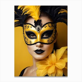 A Woman In A Carnival Mask, Yellow And Black (30) Canvas Print