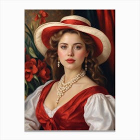 Lady In Red Hat 2 Canvas Print