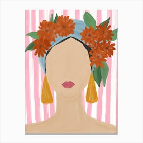 Woman in Mexican Flower Crown Colorful Print Canvas Print