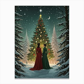 Two Women By The Christmas Tree Canvas Print