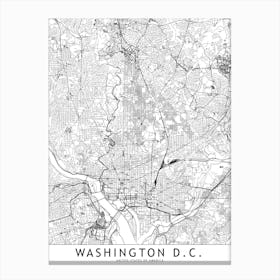 Washington White Map Canvas Print