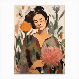 Woman With Autumnal Flowers Protea 2 Canvas Print