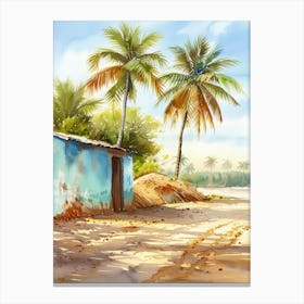 Watercolor Of A Hut On The Beach Canvas Print