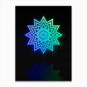 Neon Blue and Green Abstract Geometric Glyph on Black n.0455 Canvas Print