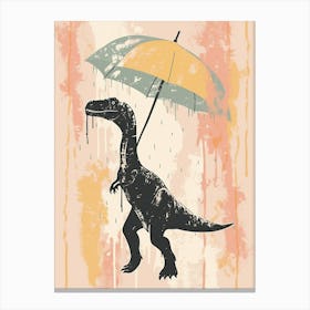 Dinosaur In The Rain Holding An Umbrella 2 Canvas Print