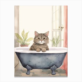 Chartreux Cat In Bathtub Botanical Bathroom 5 Canvas Print