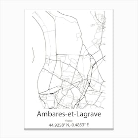 Ambares Et Lagrave,France Minimalist Map Canvas Print