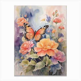 Butterfly And Roses 4 Canvas Print