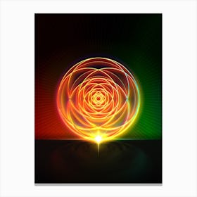 Neon Geometric Glyph in Watermelon Green and Red on Black n.0092 Canvas Print