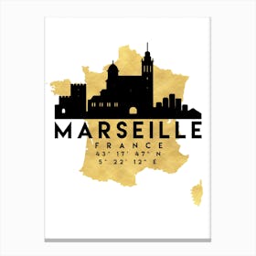 Marseille France Silhouette City Skyline Map Canvas Print