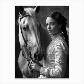 Woman In Equestrian Attire Including Breeches And A Jacket With Braided Hairstyle Holding A Reins Canvas Print