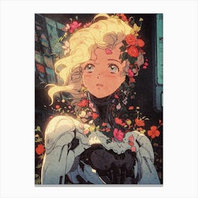 Anime Girl With Flowers Canvas Print