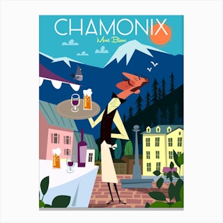 Chamonix Poster Blue & Pink Canvas Print