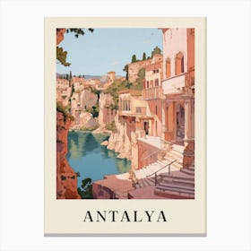 Antalya Turkey 7 Vintage Pink Travel Illustration Poster Canvas Print
