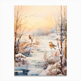 Birds Perching In A Tree Winter 2 Canvas Print